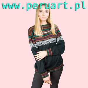 SWETER ETNO WEŁNA ALPAKA ROTTEN GREEN