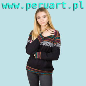 SWETER ETNO WEŁNA ALPAKA BLACK